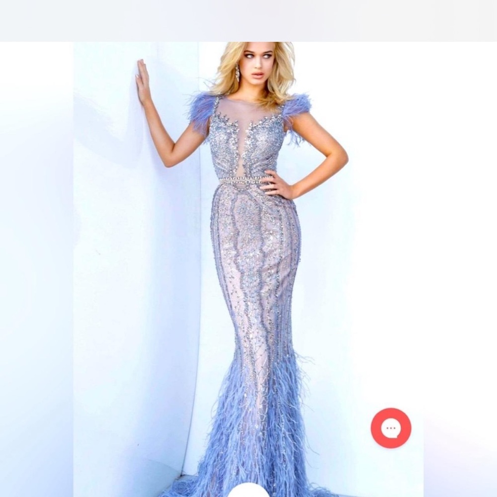 Jovani Lavender Feathered Prom Dress